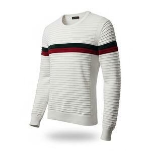 TM Exposure Classic Crew Neck Sweater in White Green and Red Stripes